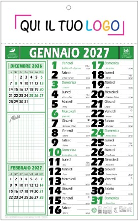 Calendari personalizzati olandese Note Verde 2027