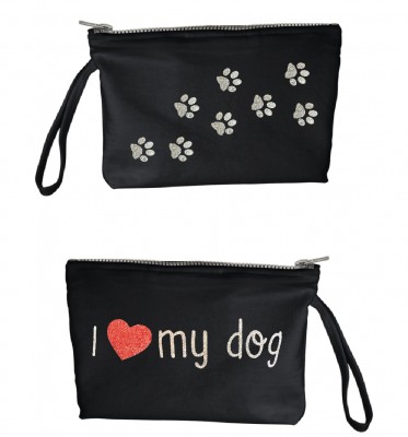 Pochette I Love my Dog Glitter Rosso e Argento